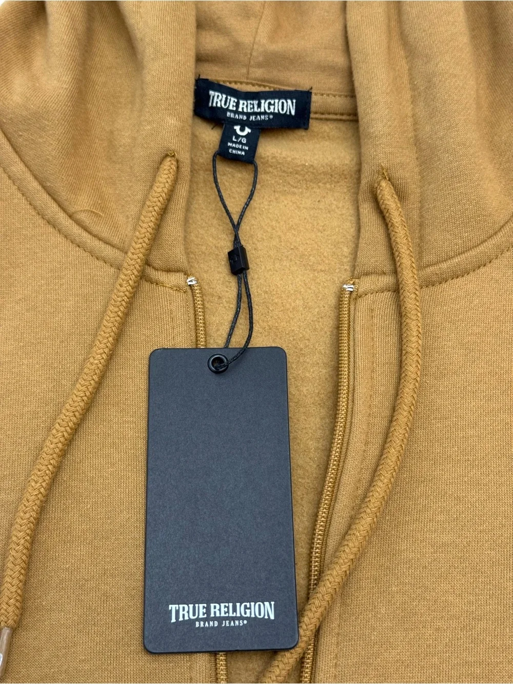 True Religion Mustard Brown Zip Hoodie with Logo Tag
